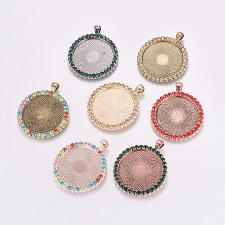 ArriCraft About 5pcs Closeout Sale, Alloy Rhinestone Pendant Cabochon Settings, Big Pendants, Multi-Color, Flat Round, Mixed Color, Flat Round Tray: 35mm, 53x44x3mm, Hole: 4mm