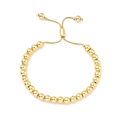Honeyhandy Rack Plating Brass Round Beaded Slider Bracelet for Women, Lead Free & Cadmium Free, Real 18K Gold Plated, Beads: 6mm, Inner Diameter: 1-3/4~2-5/8 inch(4.35~6.65cm)