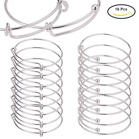 BENECREAT 16PCS/Set Adjustable Wire Blank Bracelet Expandable Bangle for DIY Jewelry Making, Silver