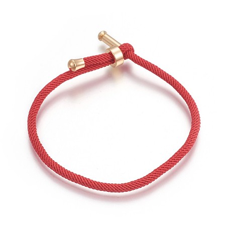 Honeyhandy Cotton Cord Bracelets, Red String Bracelets, with Brass Finding, Long-Lasting Plated, Red, Real 24K Gold Plated, 8-1/2 inch(21.5cm)~9 inch(23cm)