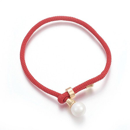 Honeyhandy Cotton Cord Bracelets, Red String Bracelets, with Shell Pearl Beads and Brass Finding, Long-Lasting Plated, Real 24K Gold Plated, Red, 9 inch(23cm)
