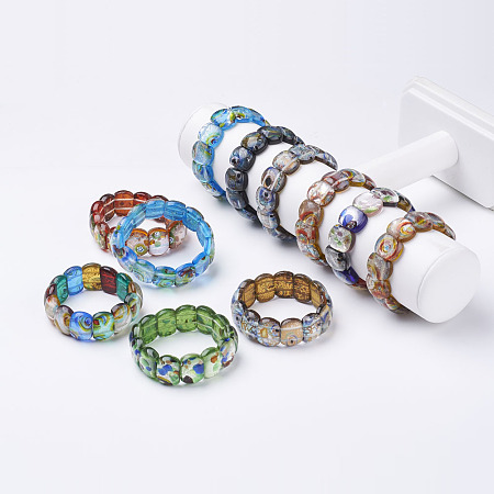Honeyhandy Handmade Millefiori Lampwork Beaded Stretch Bracelets, with Silver Foil, Mixed Color, 2-1/8 inch(53mm)
