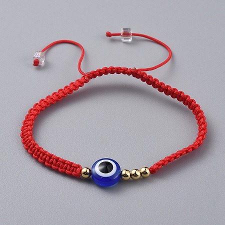 Honeyhandy Nylon Thread Braided Bead Bracelets, Red String Bracelets, with Evil Eye Resin Beads and Brass Beads, Golden, Red, 2-1/8 inch~3-1/8 inch(5.3~8cm)