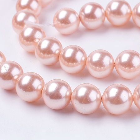 Honeyhandy Shell Pearl Beads Strands, Round, Pink, 6mm, Hole: 1mm, about 63pcs/strand, 15.7 inch