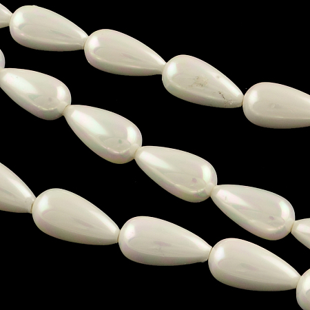 ARRICRAFT Teardrop Shell Pearl Bead Strands, White, 15x8mm, Hole: 1.5mm, about 28pcs/strand, 15.7 inches