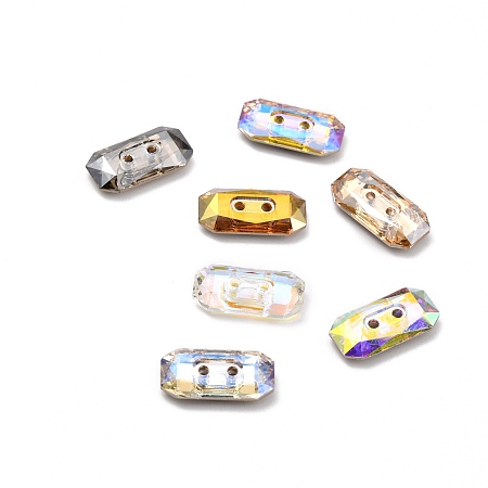 Arricraft 2-Hole Rectangle Glass Rhinestone Buttons, Faceted, Mixed Color, 8x16x3.5mm, Hole: 1.2mm