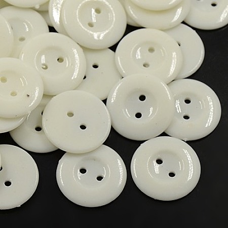 Honeyhandy Acrylic Sewing Buttons for Costume Design, Plastic Shirt Buttons, 2-Hole, Dyed, Flat Round, White, 18x2.5mm, Hole: 2mm