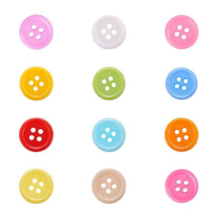 NBEADS 1000 Pcs Acrylic Sewing Buttons, Plastic Buttons for Costume Design, 4-Hole, Dyed, Flat Round, Mixed Color, 15x2mm, Hole: 1.5mm
