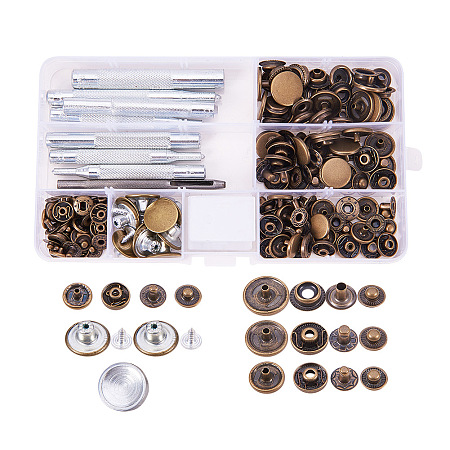 PandaHall Elite 50 Sets Buttons Jeans Button Snap Fastener Press Studs and 9 Pieces Leather Craft Tool with Storage Box