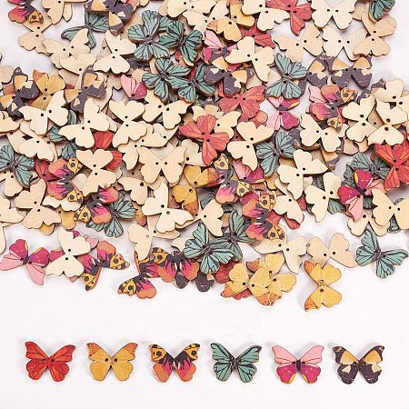 Arricraft 200pcs Butterfly Wooden Buttons 2-Hole Buttons Mixed Color Decorative Buttons for Crafts Scrapbooking Sewing Craft Decoration