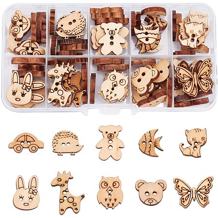 ARRICRAFT 100 Pcs Animal Style Wooden Buttons, 2-Hole Sewing Buttons, Decorative Buttons for Sewing Crafts- Peru