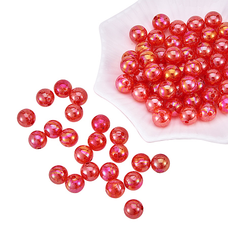 PandaHall Elite About 80pcs 14mm Bubblegum Red Color Round Transparent Crackle Acrylic Beads for Jewelry Necklace Bracelet Making
