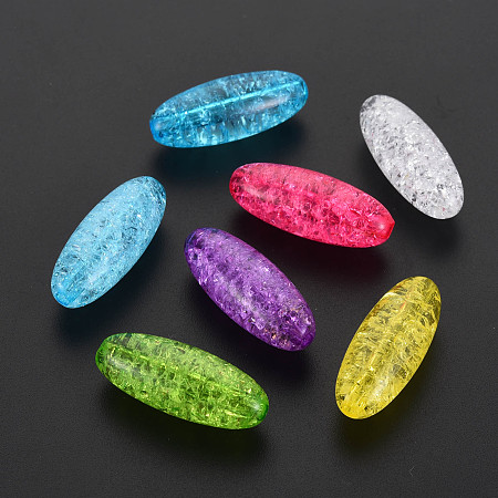 Honeyhandy Transparent Crackle Acrylic Beads, Rice, Mixed Color, 12.5x32mm, Hole: 2.5mm, about 155pcs/500g