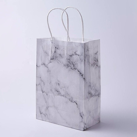 Honeyhandy kraft Paper Bags, with Handles, Gift Bags, Shopping Bags, Rectangle, Marble Texture Pattern, White, 21x15x8cm