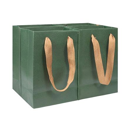 PH PandaHall 10pcs Small Gift Bags Kraft Paper Bags Green Bags for Party Favors, Baby Shower, Birthday Parties, Gifts, Restaurant takeouts, Shopping, Retail(5x2.7x7.5 inches)
