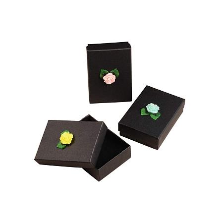 NBEADS 30PCS Rectangle Black Cardboard Jewelry Gift Presentation Box with Resin Flower Accents, 91x66x29mm