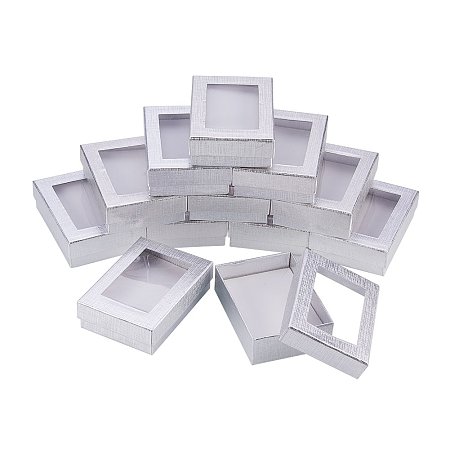 NBEADS 60 Pcs Rectangle Valentines Day Presents Packages Cardboard Jewelry Set Boxes, for Necklaces, Earrings and Rings, Silver, 90x65x28mm