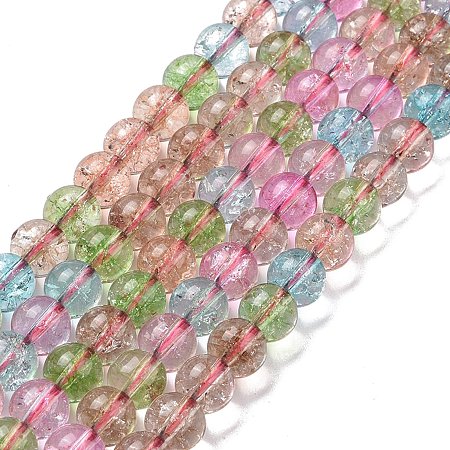 Crackle Glass Round Bead Strands, Colorful, 8mm, Hole: 0.8mm, about 52pcs/strand, 14.96 inch(38cm)