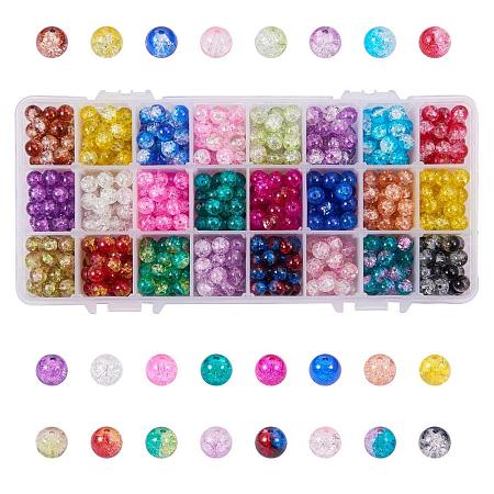 ARRICRAFT 1 Box (about 720 pcs) 24 Color 8mm Round Spray Painted Crackle Glass Beads Assortment Lot for Jewelry Making