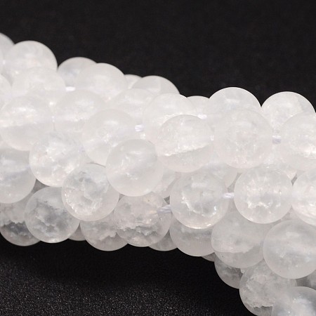 Honeyhandy Synthetic Crackle Quartz Bead Strands, Round, Dyed, Frosted, White, 8mm, Hole: 1mm, about 50pcs/strand, 15.75 inch