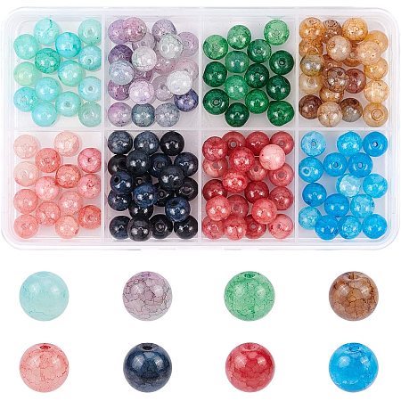 NBEADS 160 Pcs Crackle Glass Beads, Imitation Agate Beads 8mm Glass Beads Set for DIY Jewelry Making