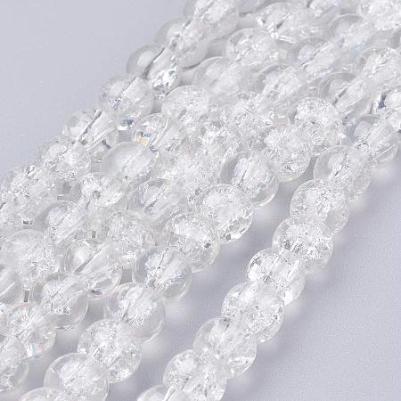 NBEADS 20 Strands(About 133pcs/strand) 6mm Clear Crackle Glass Beads Round Split Tiny Loose Beads for Jewelry Making and Craft