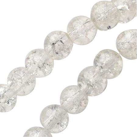 NBEADS 20 Strands(About 100pcs/strand) 8mm Clear Spray Painted Crackle Glass Beads Round Split Tiny Loose Beads for Bracelet Jewelry Making