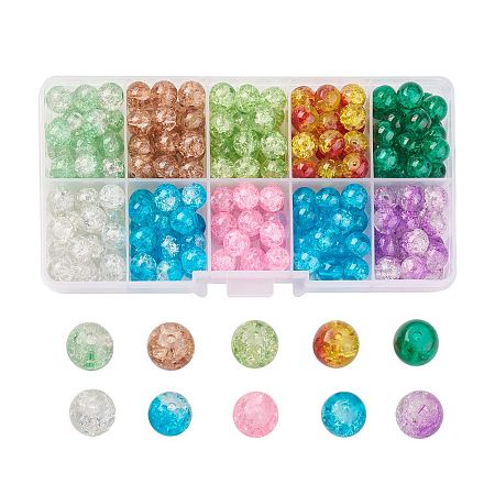 NBEADS Round Transparent Crackle Glass Beads, Mixed Color, 10mm, Hole: 1.3~1.6mm; about 100~105pcs/box