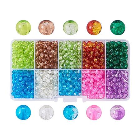 ARRICRAFT 1 Box (about 800pcs) 10 Color Handcrafted Crackle Lampwork Glass Round Beads Assortment 4mm Lot for Jewelry Making