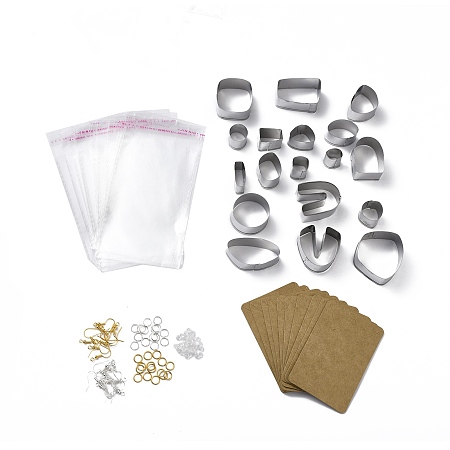 Arricraft DIY Earring Making Finding Kit, Including 430 Stainless Steel Polymer Clay Cutters, Plastic Ear Nuts, Metal Earring Hooks & Jump Rings, OPP Bags, Earring Display Card, Mixed Color, 1.05~4.1x2~5x2~2.1cm, 118pcs/set