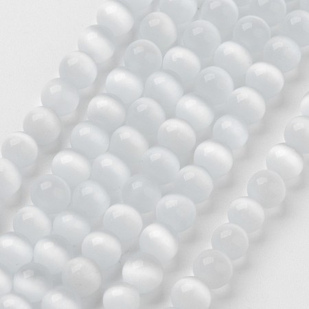 Arricraft Cat Eye Beads, Round, White, 6mm, Hole: 1mm, about 66pcs/strand, 14.5 inches/strand