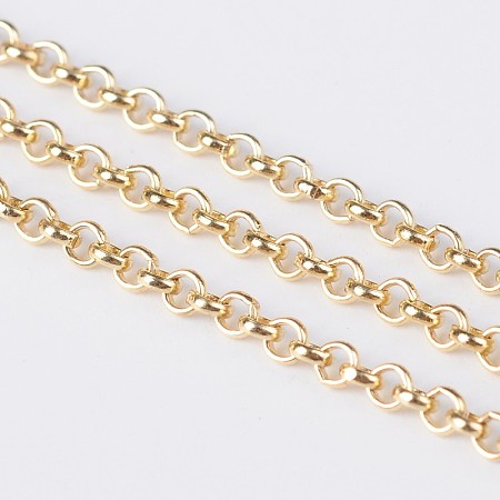 Honeyhandy Iron Rolo Chains, Belcher Chain, Unwelded, with Spool, Long-Lasting Plated, Light Gold, 2x1mm
