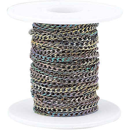 CHGCRAFT 1Roll 304 Stainless Steel Curb Chains with Spool Unwelded Chains Multi-Color Chain for DIY Jewelry Making, About 32.8feet/roll