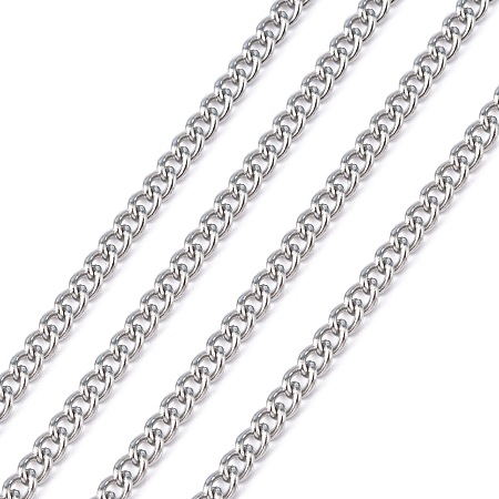 Honeyhandy 304 Stainless Steel Curb Chains, with Spool, Unwelded, Stainless Steel Color, 5x3.5x1mm, about 32.8 Feet(10m)/roll