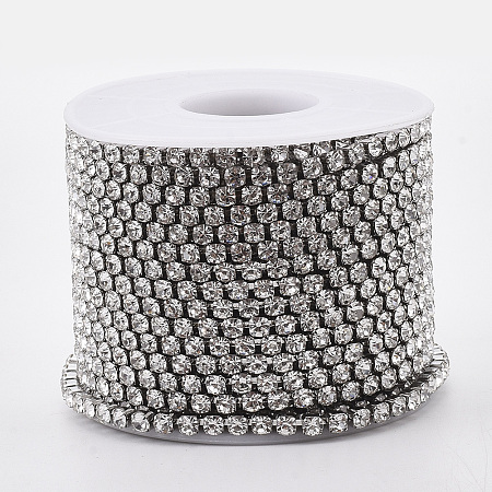 Honeyhandy 304 Stainless Steel Rhinestone Strass Chains, with Spool, Rhinestone Cup Chains, Crystal, Stainless Steel Color, 3mm, about 32.8 Feet(10m)/roll