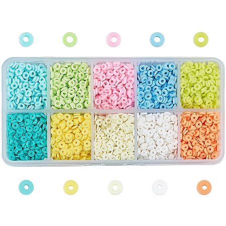 SUPERFINDINGS About 3800pcs 4mm Clay Beads 10 Color Polymer Clay Disc Beads Round Clay Spacer Beads Polymer Clay Flat Bead for Bracelets Earring Necklaces Jewelry Making