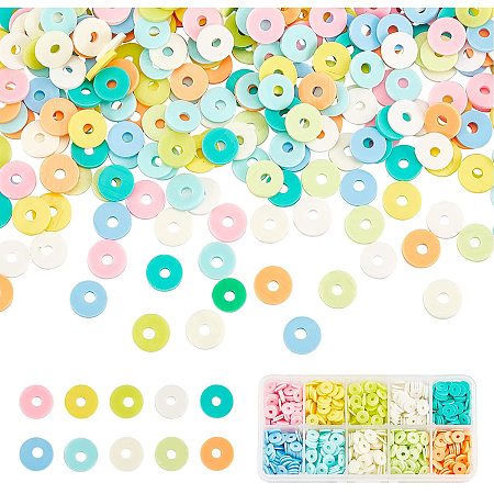 Pandahall Elite 2000pcs Heishi Clay Beads 10 Color Vinyl Chip Disk Loose Beads 8mm Environmental Ploymer Clay Beads for Boho Earring Necklace Choker Bracelet Keychain Phone Lanyard, Green&Pink Series