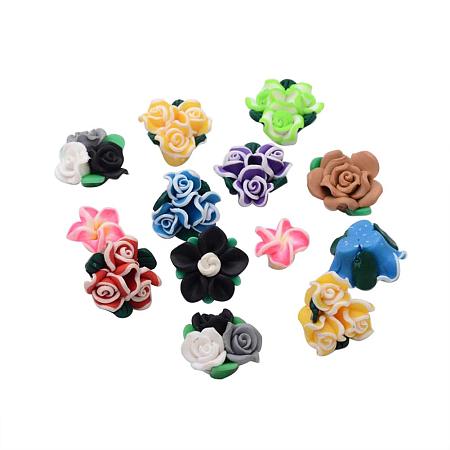 NBEADS 50PCS Mixed Color Handmade Polymer Clay Cabochons Flower Beads 16~21x10~16mm
