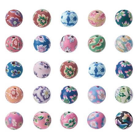 ARRICRAFT 50 Pcs 16 Inches 8mm Mixed Handmade Polymer Clay Round Ball Beads