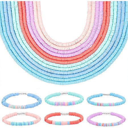PandaHall Elite 4560pcs Clay Beads 6mm Polymer Clay Loose Spacer Beads 6 Colors Heishi Bead Vinyl Disc Bead Flat Round Handmade Beads for DIY Hawaiian Making Bracelets Necklace Earring Anklet Craft