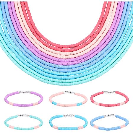 PandaHall Elite 4560pcs Clay Beads Kit 4mm Flat Round Polymer Clay Spacer Beads 6 Colors Heishi Beads Colorful Round Handmade Beads for DIY Jewelry Making Bracelets Necklace Earring Anklet