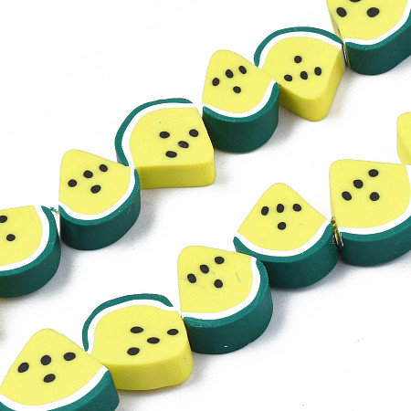 ARRICRAFT Handmade Polymer Clay Bead Strands, Watermelon Slice, Yellow, 9~11.5x8.5~12x4~4.5mm, Hole: 1.5mm, about 38~40pcs/strand, 11.42 inch~13.78 inch(36~39cm)