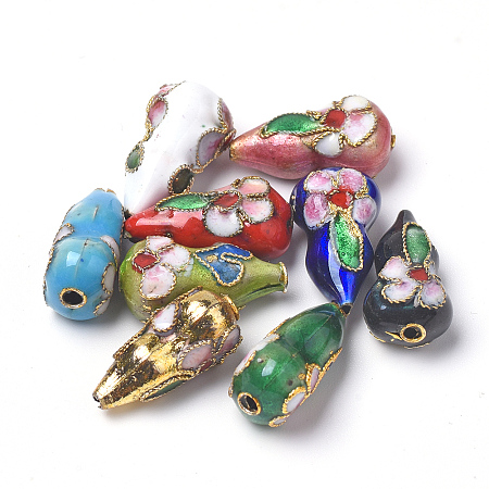 ARRICRAFT Handmade Cloisonne Beads, Calabash/Gourd, Mixed Color, 16x8.5x7mm, Hole: 1mm