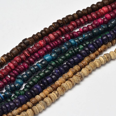 Honeyhandy Natural Coconut Rondelle Bead Strands, Mixed Color, 4~8x2~6mm, Hole: 1mm, about 108pcs/strand, 15 inch