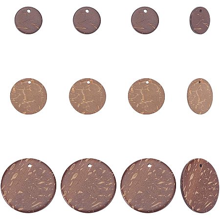 SUPERFINDINGS 60Pcs 3 Style Flat Round Coconut Wood Pendants Wooden Pendants Flat Round Wooden Charms for Bracelet Necklace Jewelry Making