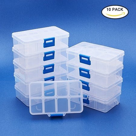 BENECREAT 10 Pack 8 Grids Jewelry Dividers Box Organizer Adjustable Clear Plastic Bead Case Storage Container 11x6.9x3cm, Compartment: 3x2.5cm