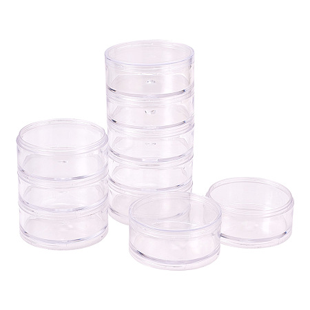 PandaHall Elite 2 Sets 10 Vials Round Plastic Stackable Bead Containers with Screw Cap Lid 70x133mm Clear