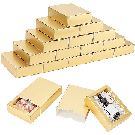 Pandahall Elite 20Sets Paper Drawer Box Gold Gift Wrapping Box Drawer Gift Box Cardboard Present Boxes for Business Soap Candy Halloween Christmas Valentine's Day Gift Wedding Party Favors, 4.7x3.5x1.2