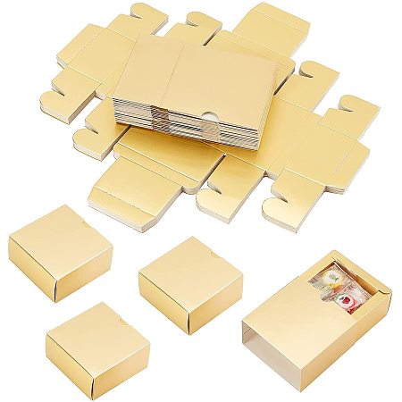 Pandahall Elite 20 Sets Kraft Paper Drawer Box Cardboard Drawer Boxes Festival Gift Wrapping Box for Soap Candles Candy Halloween Christmas Valentine's Day Wedding Party Favors, Gold, 3.1x3.1x1.5