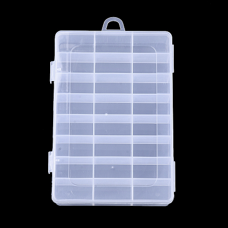 Honeyhandy Plastic Bead Storage Containers, 24 Compartments, Rectangle, Clear, 19.5x13x3.6cm, Hole: 10x15.5mm, Compartment: 22x41mm